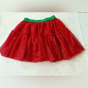 Holiday Time Mesh Tutu Skirt Girls XS (4-5) Red Shimmer, Green Waist Christmas